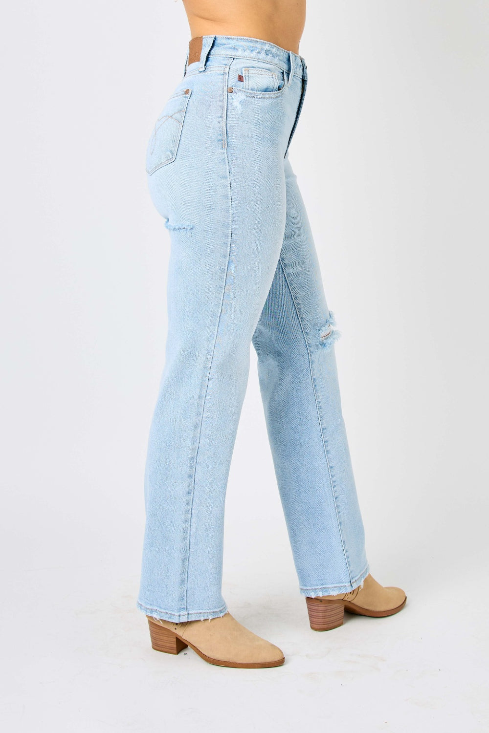 High Waist Distressed Straight Jeans