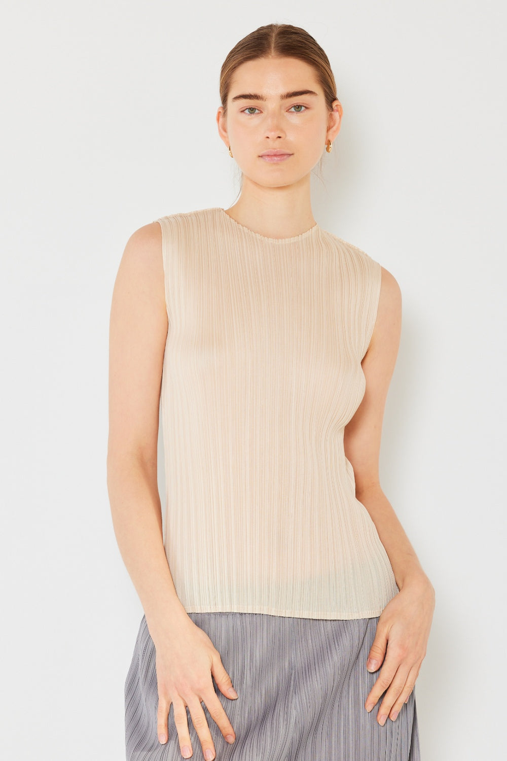 Marina West  Pleated Sleeveless Crewneck Tank