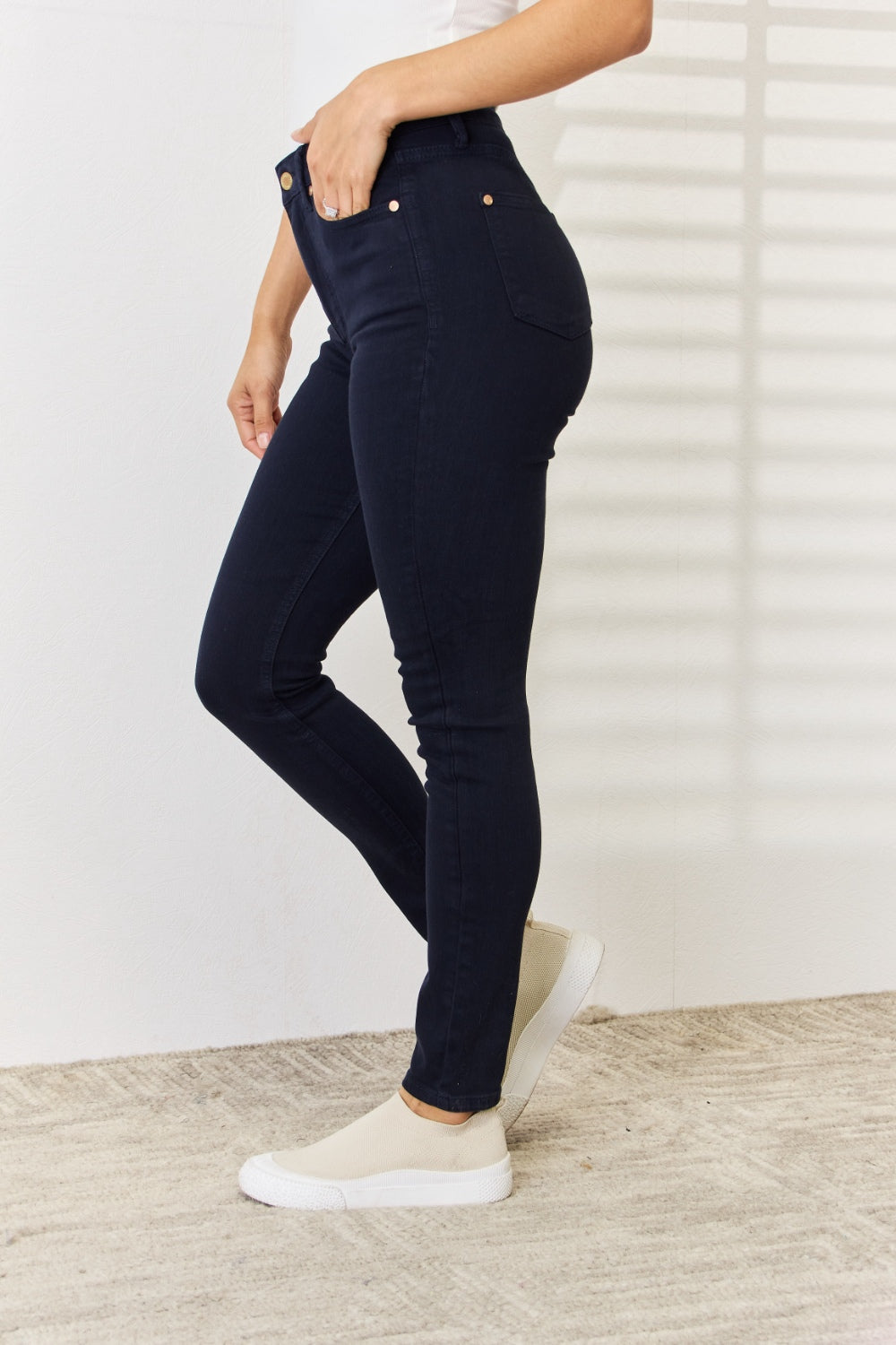 Blue Garment Dyed Tummy Control Skinny Jeans