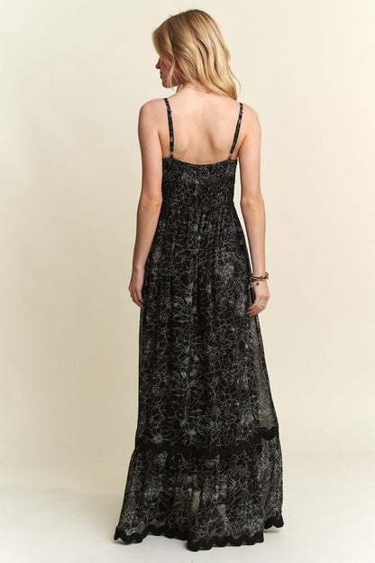 Black Floral Adjustable Strap Maxi Dress