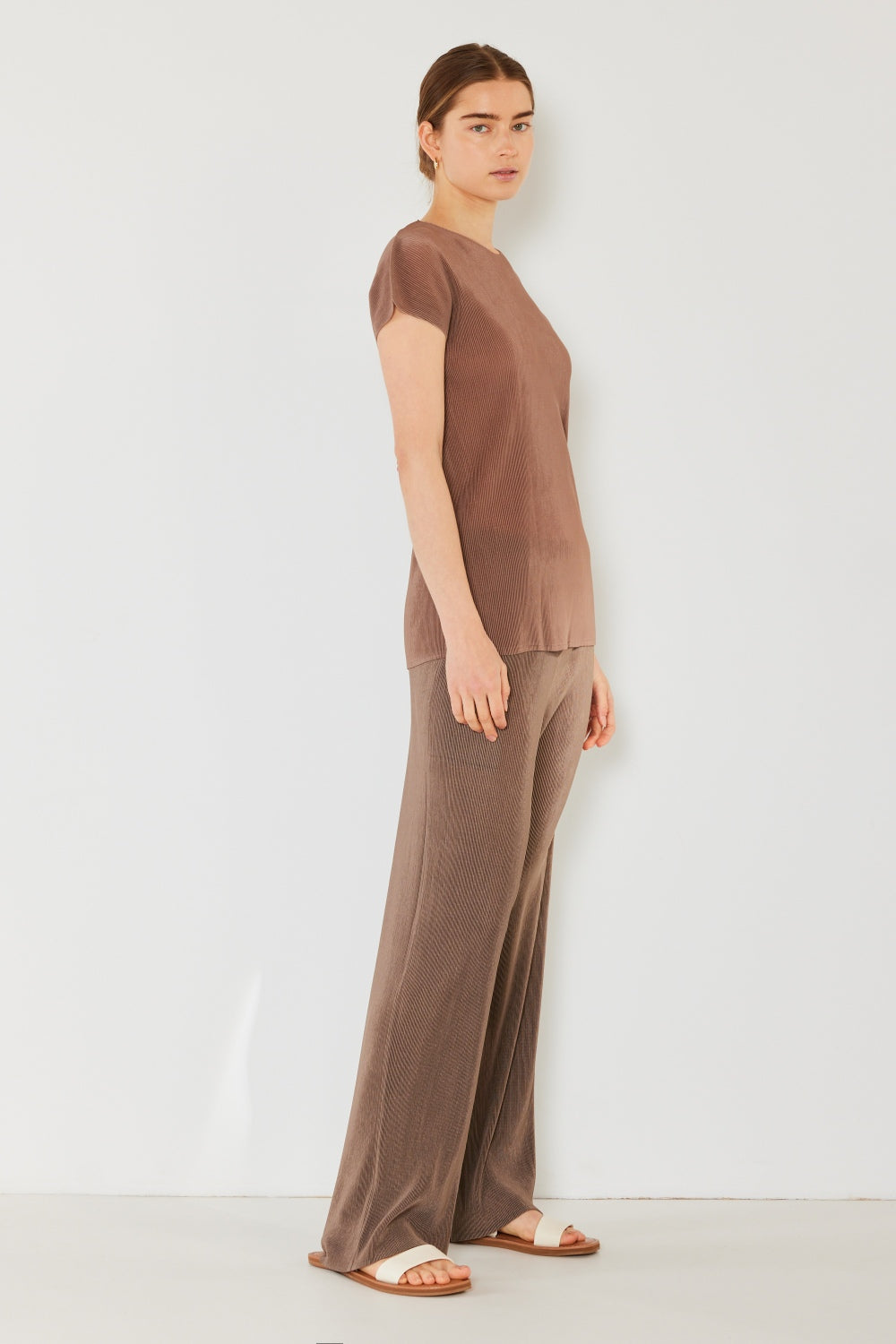 Marina West  Rib Pleated Elastic-Waist Wide Leg Pants