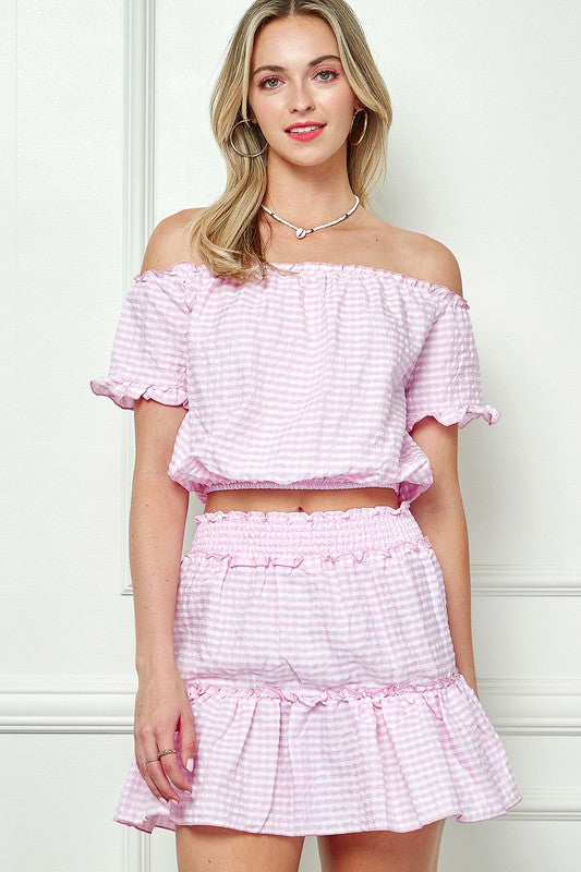 Gingham Seersucker Top and Skirt Set