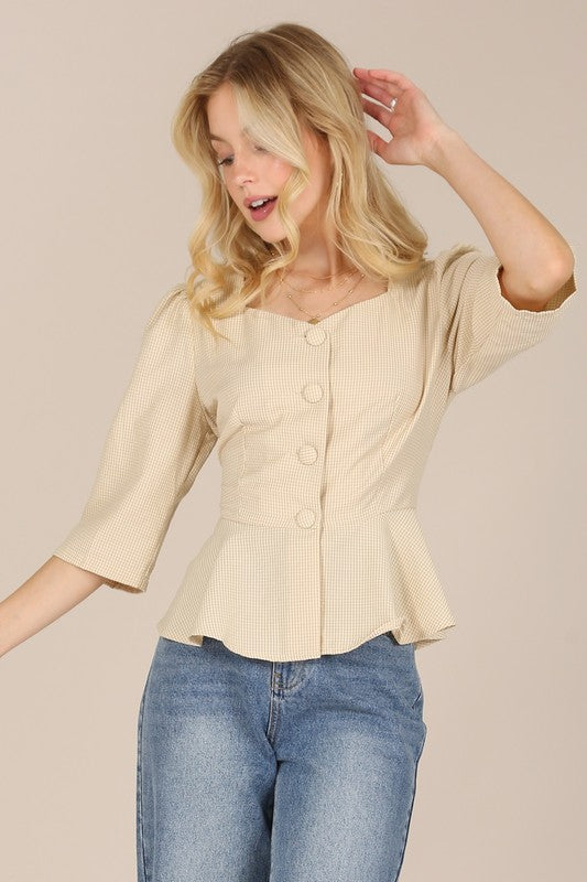 3/4 Sleeve Front Button Blouse