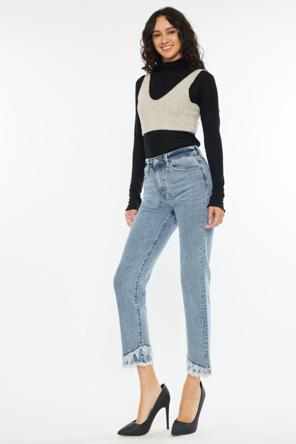 Raw Hem High Rise Straight Jeans