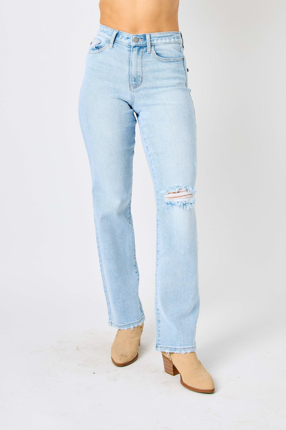 High Waist Distressed Straight Jeans