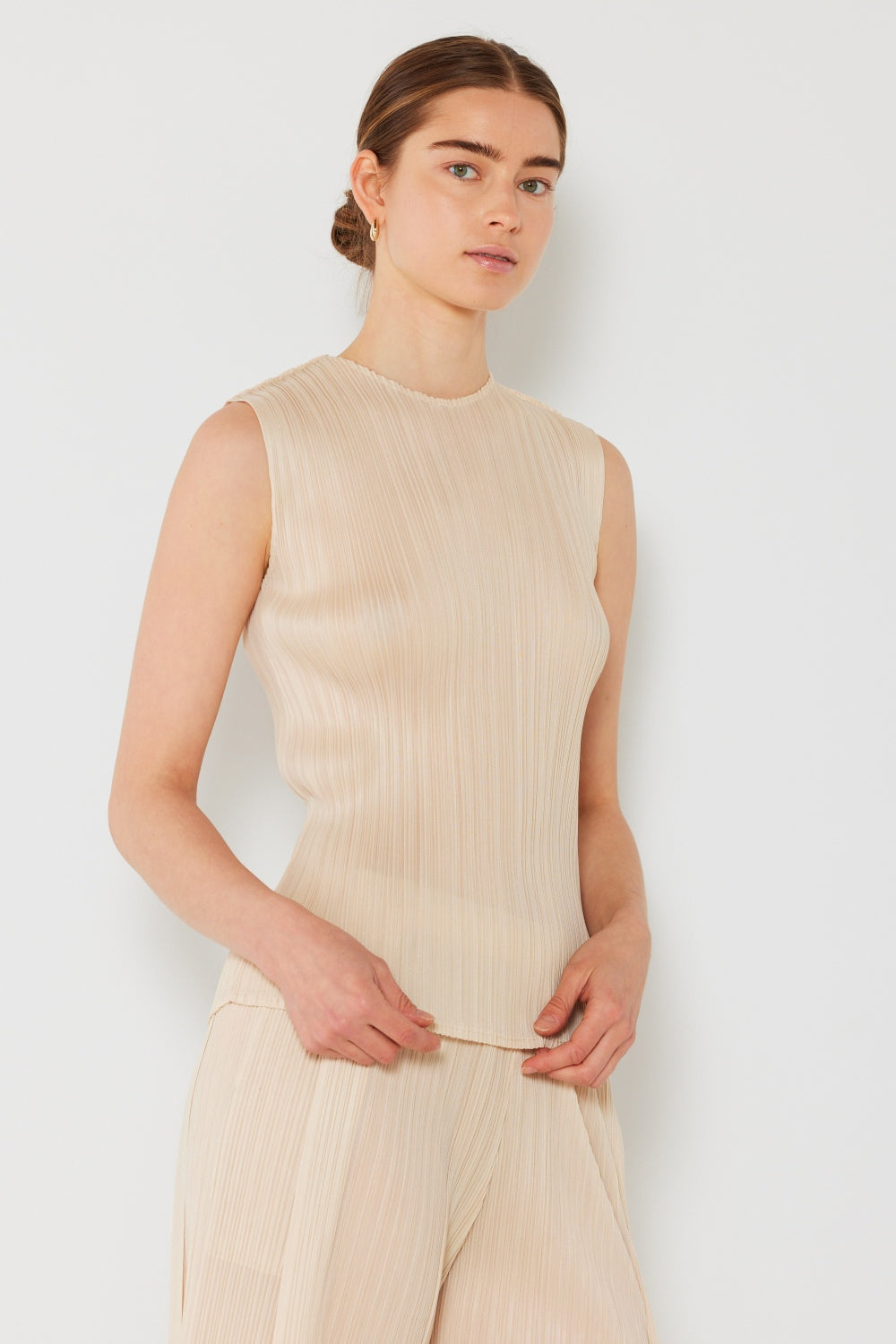 Marina West  Pleated Sleeveless Crewneck Tank