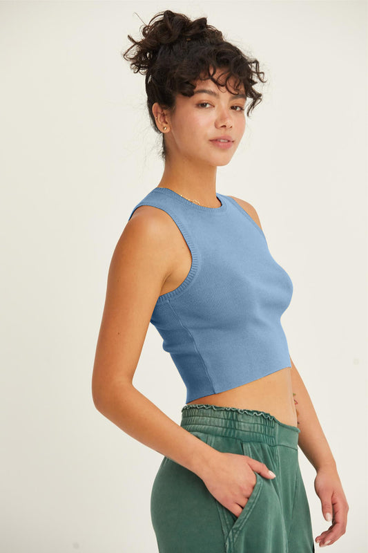 To the Basics Ribbed Knit Cropped Tank Blue