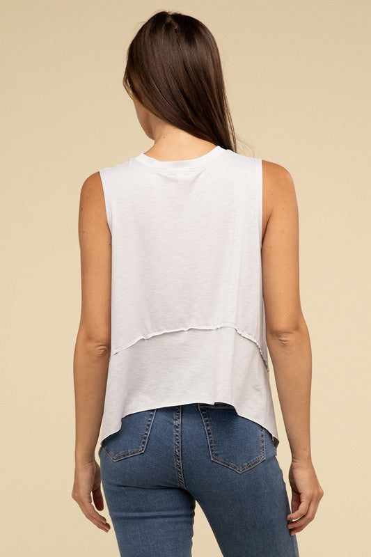 Shark Bite Side Slit Short Sleeveless Top