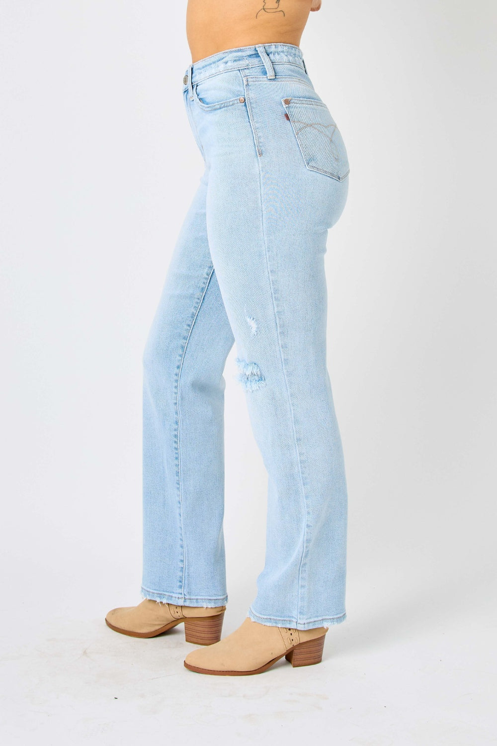 High Waist Distressed Straight Jeans