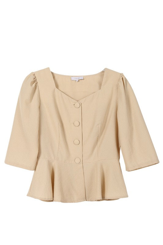 3/4 Sleeve Front Button Blouse