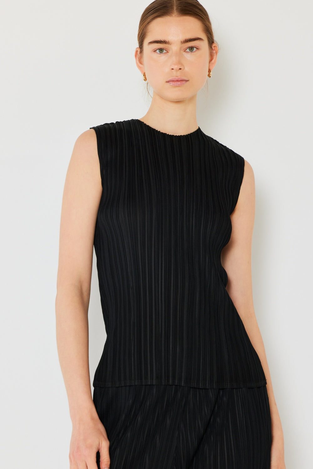 Marina West  Pleated Sleeveless Crewneck Tank