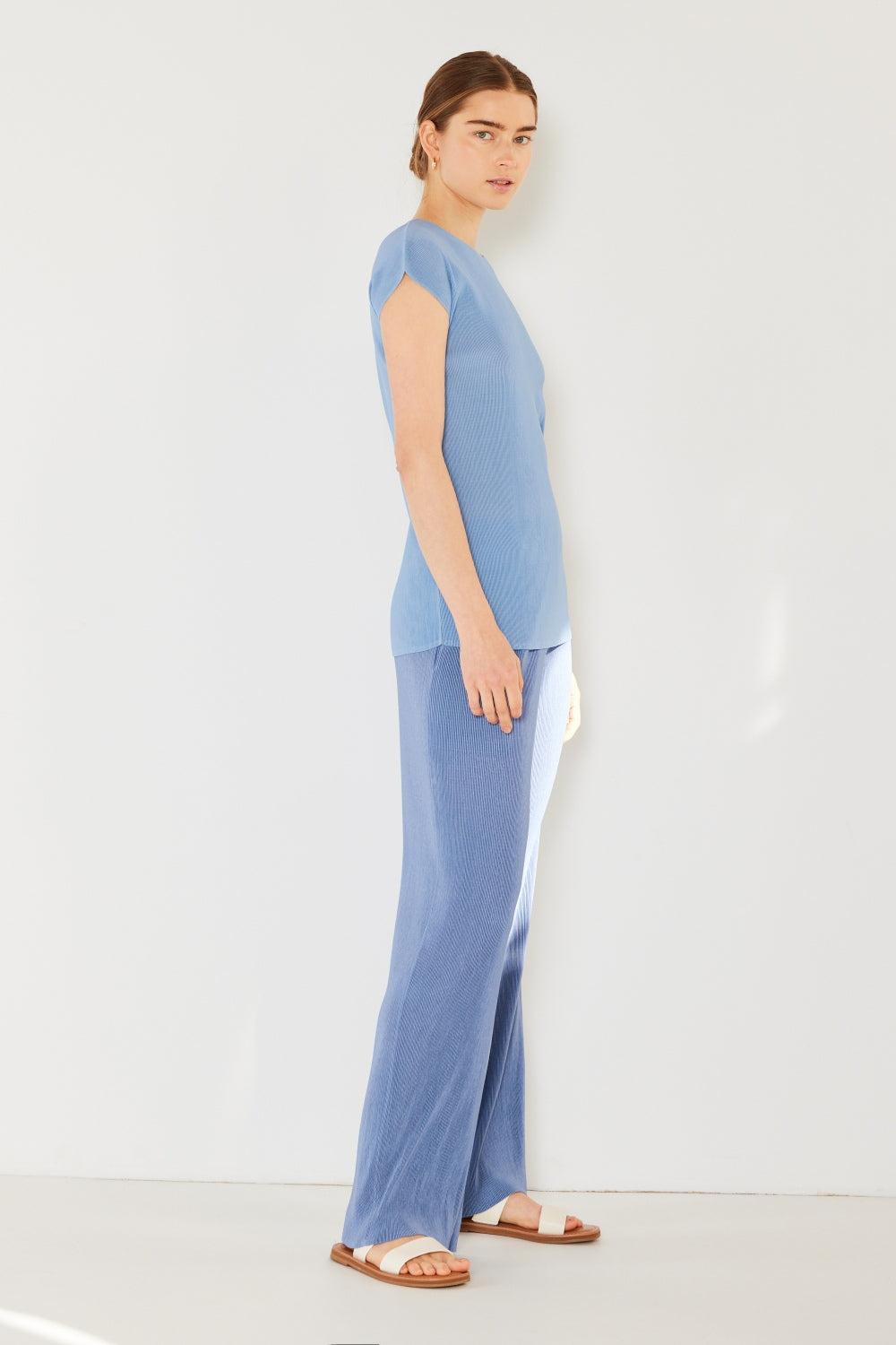 Marina West  Rib Pleated Elastic-Waist Wide Leg Pants