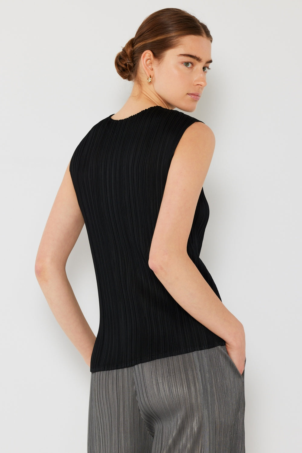 Marina West  Pleated Sleeveless Crewneck Tank