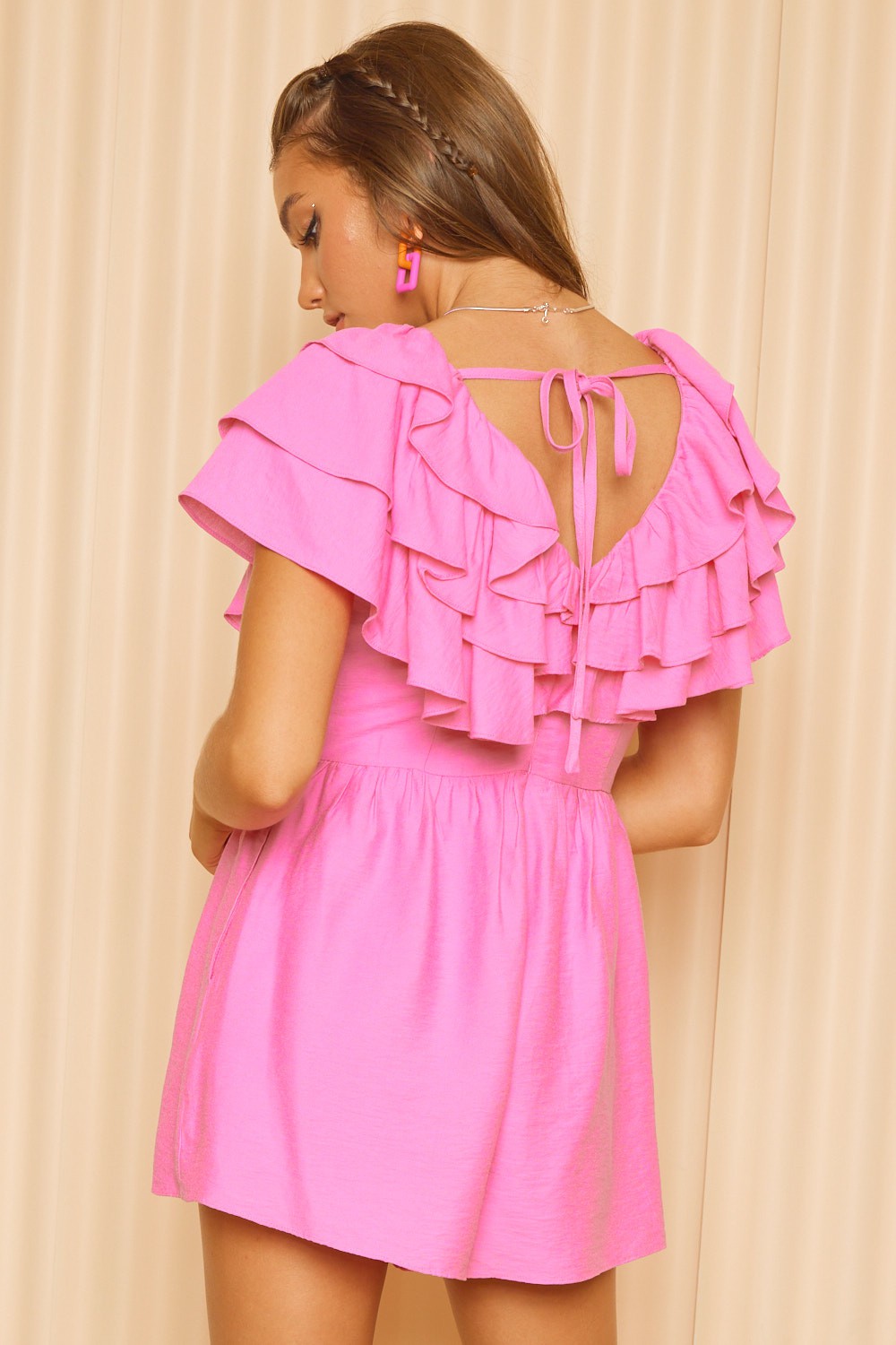 Tickled Pink Ruffled Layered Tie Back Romper