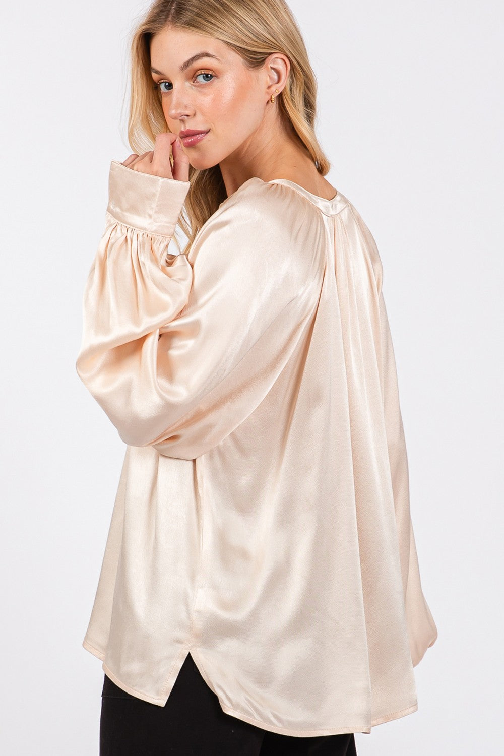 Champagne Notched Long Sleeve Blouse