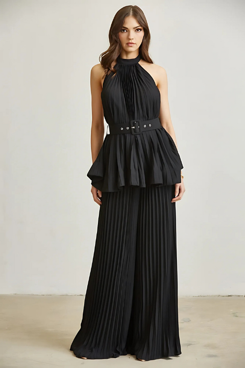 Midnight in Monaco Chiffon Pleated Pant Set - Luxe and Allure