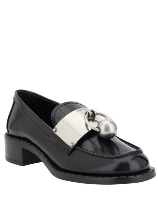 Prada Brushed Leather Ball Chain Loafers