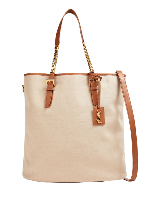 Saint Laurent Leather-trimmed canvas tote