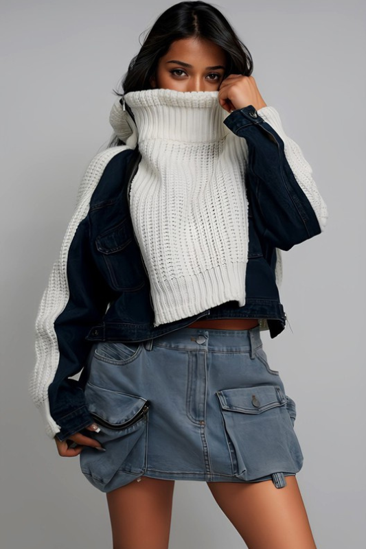 Mixed Media Knit & Denim Jacket