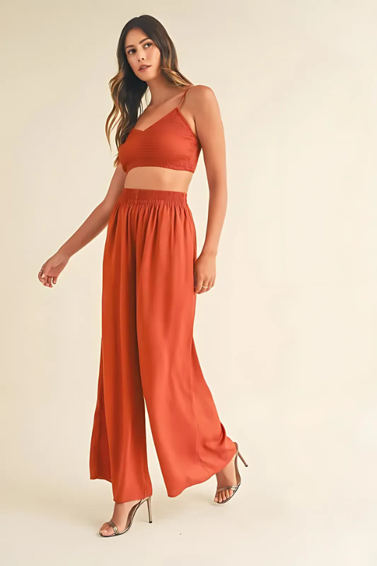Rust Wide Leg Pants Matching Set