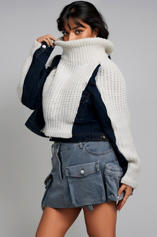 Mixed Media Knit & Denim Jacket