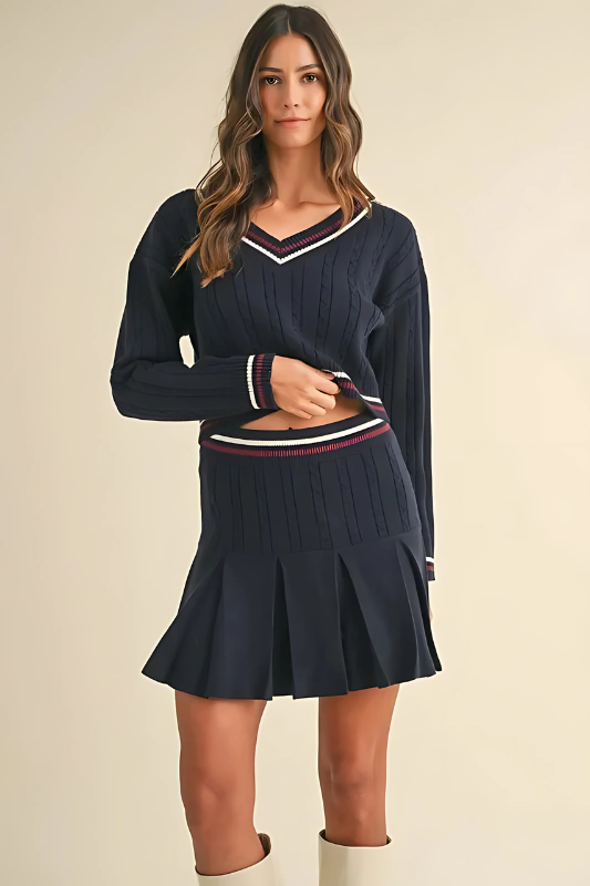 The Luxe Collegiate Skirt Sweater Set