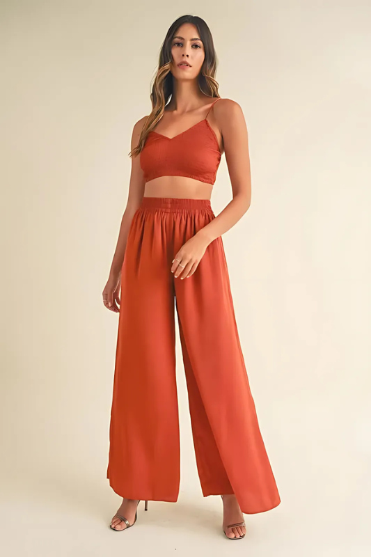 Rust Wide Leg Pants Matching Set