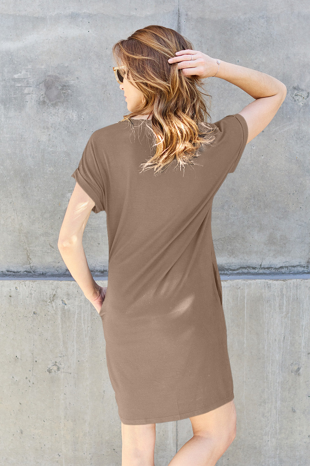 Basic Bae Round Neck Short Sleeve Dress with Pockets