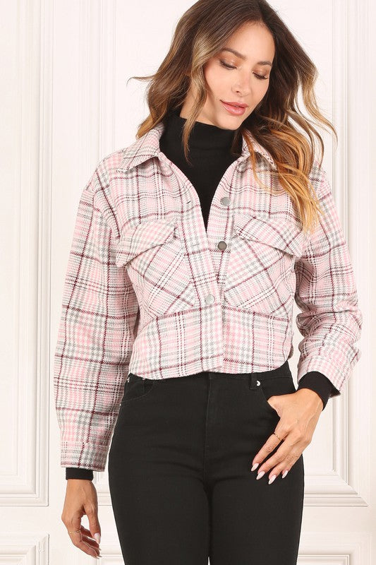 Pink Plaid Crop Jacket