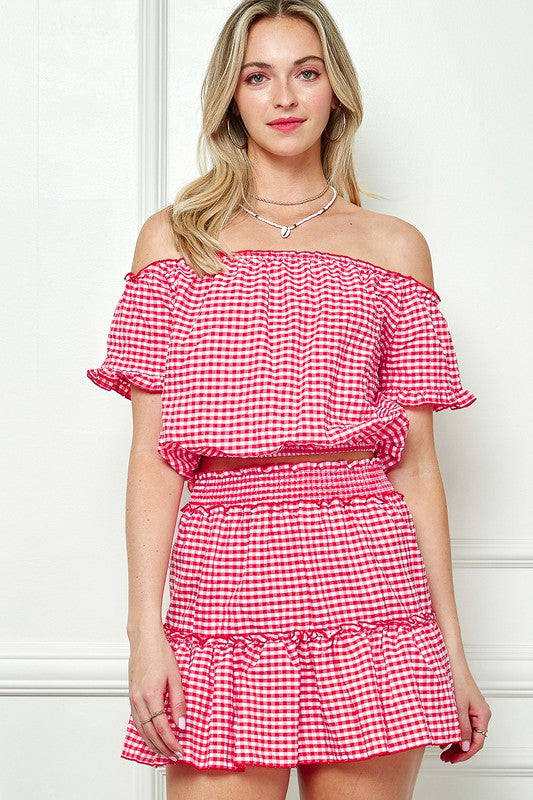 Gingham Seersucker Top and Skirt Set