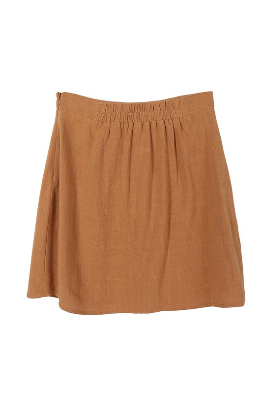 Linen Crop Top with Button Down Detail Skirt Set