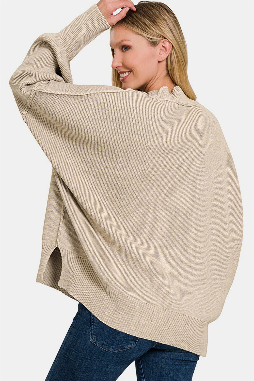 Beige Side Sit Oversize Sweater