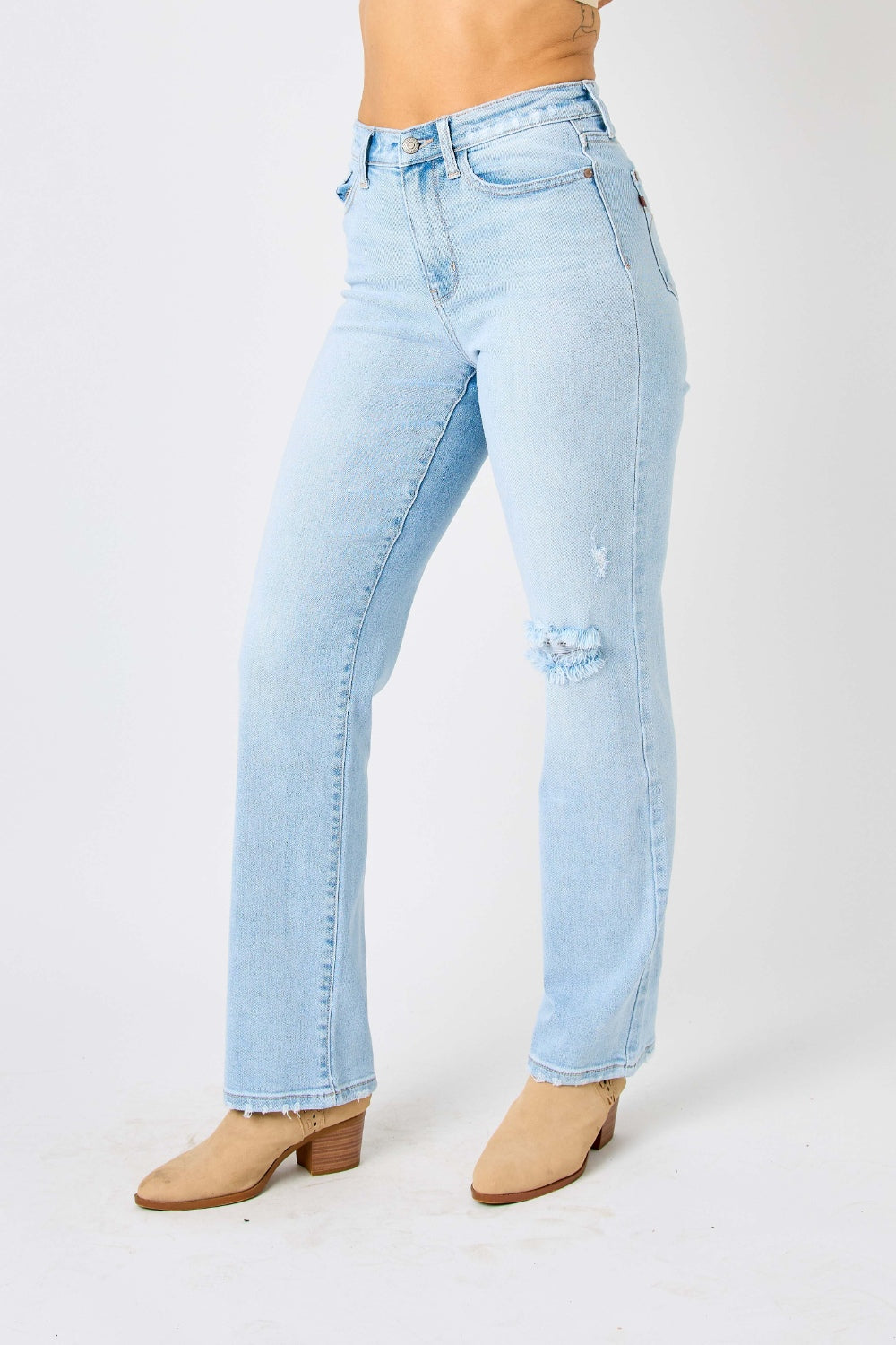 High Waist Distressed Straight Jeans