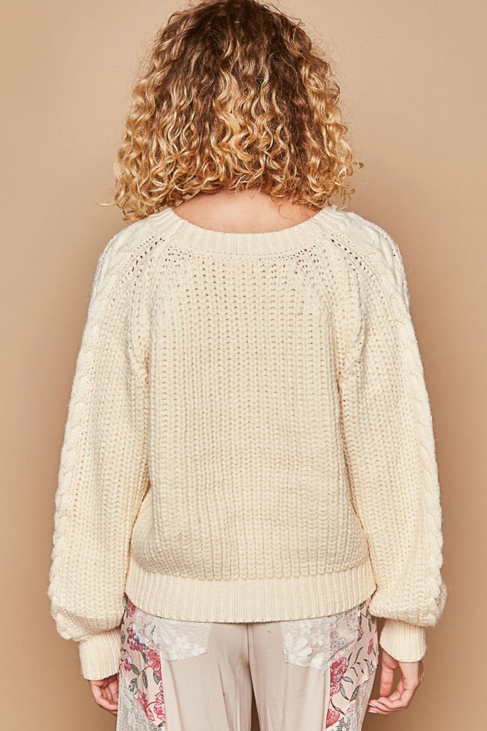 Cream Cable Knit Cutout Long Sleeve Sweater