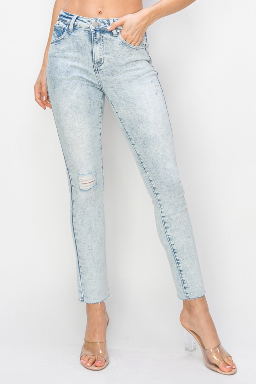 Light High Rise Distressed Skinny Jeans