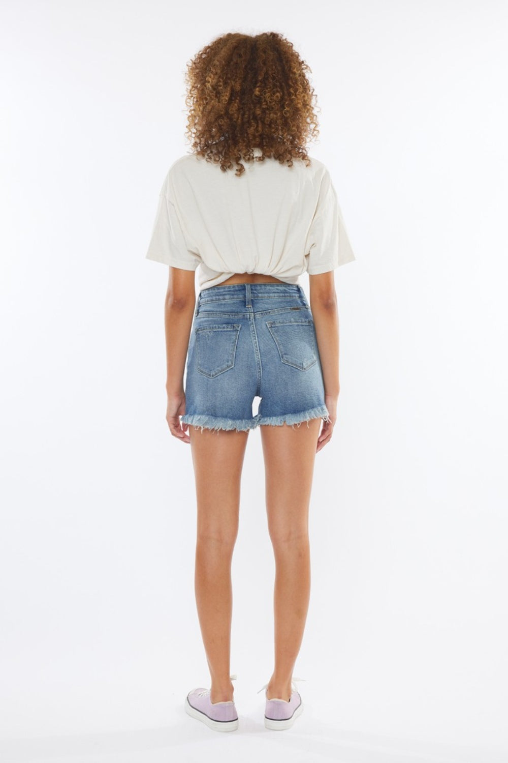 High Rise Frayed Hem Denim Shorts