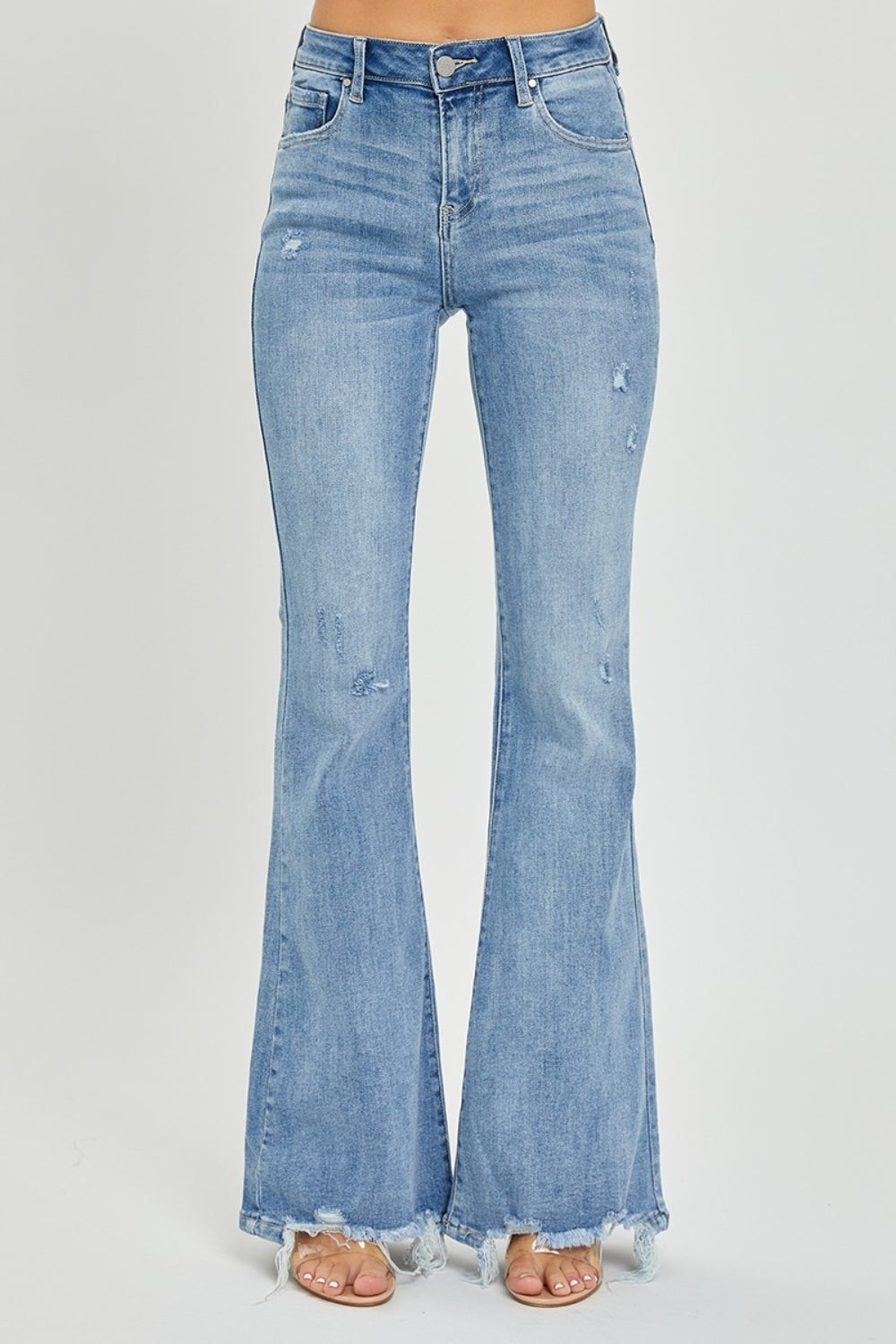 Light High Rise Frayed Hem Flare Jeans