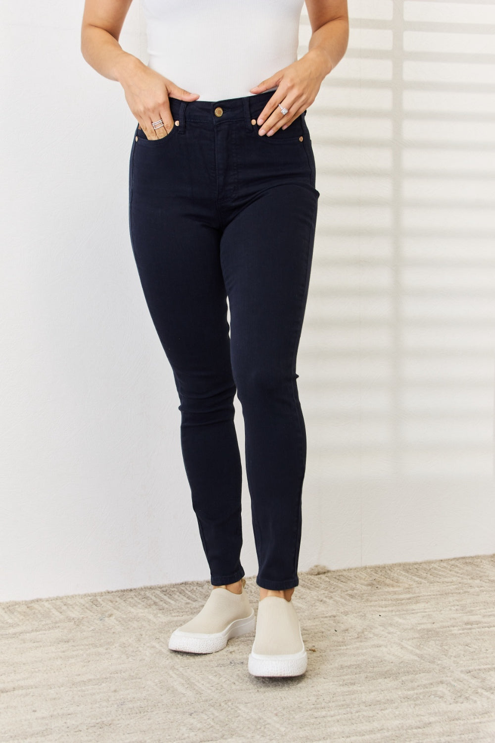 Blue Garment Dyed Tummy Control Skinny Jeans