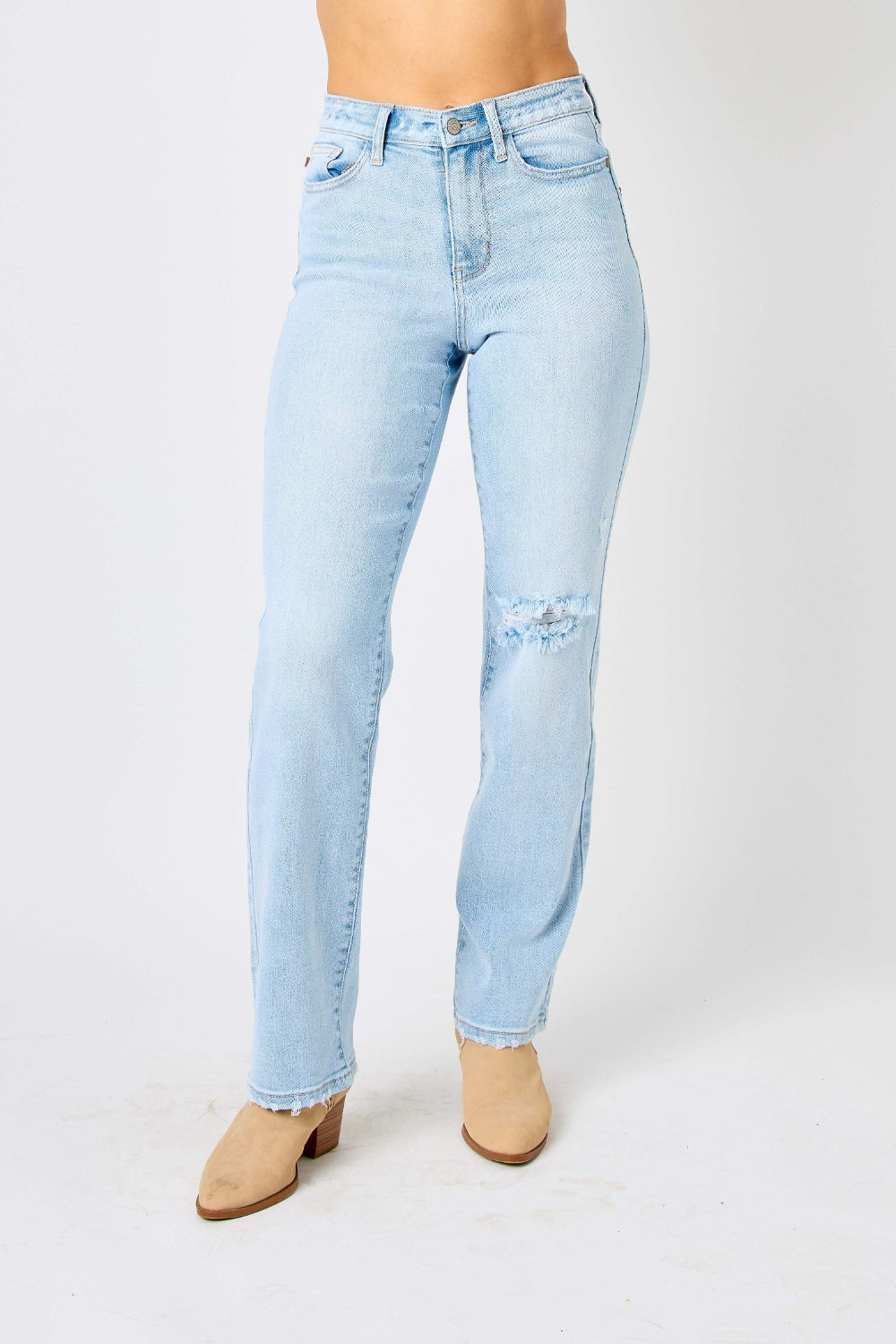 High Waist Distressed Straight Jeans