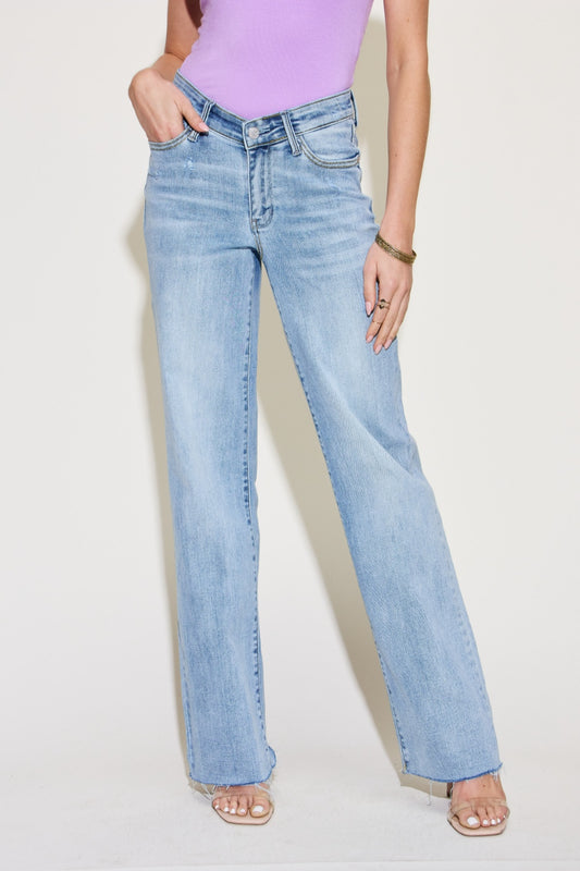 Full Size V Front Waistband Straight Jeans