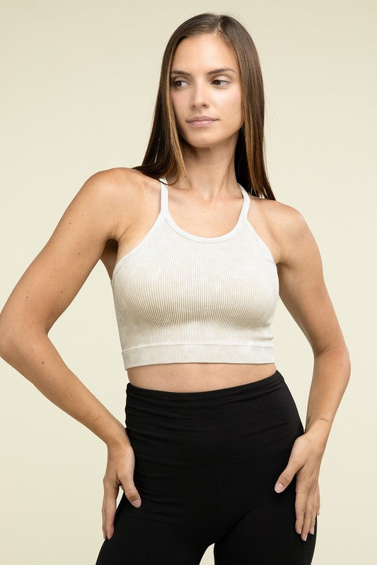 Washed Ribbed Seamless Cropped Cami Top