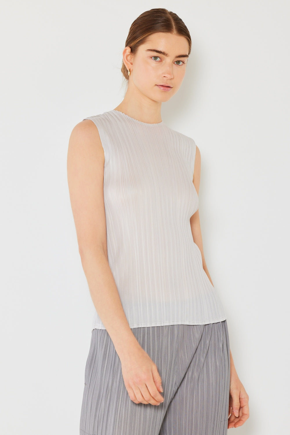 Marina West  Pleated Sleeveless Crewneck Tank