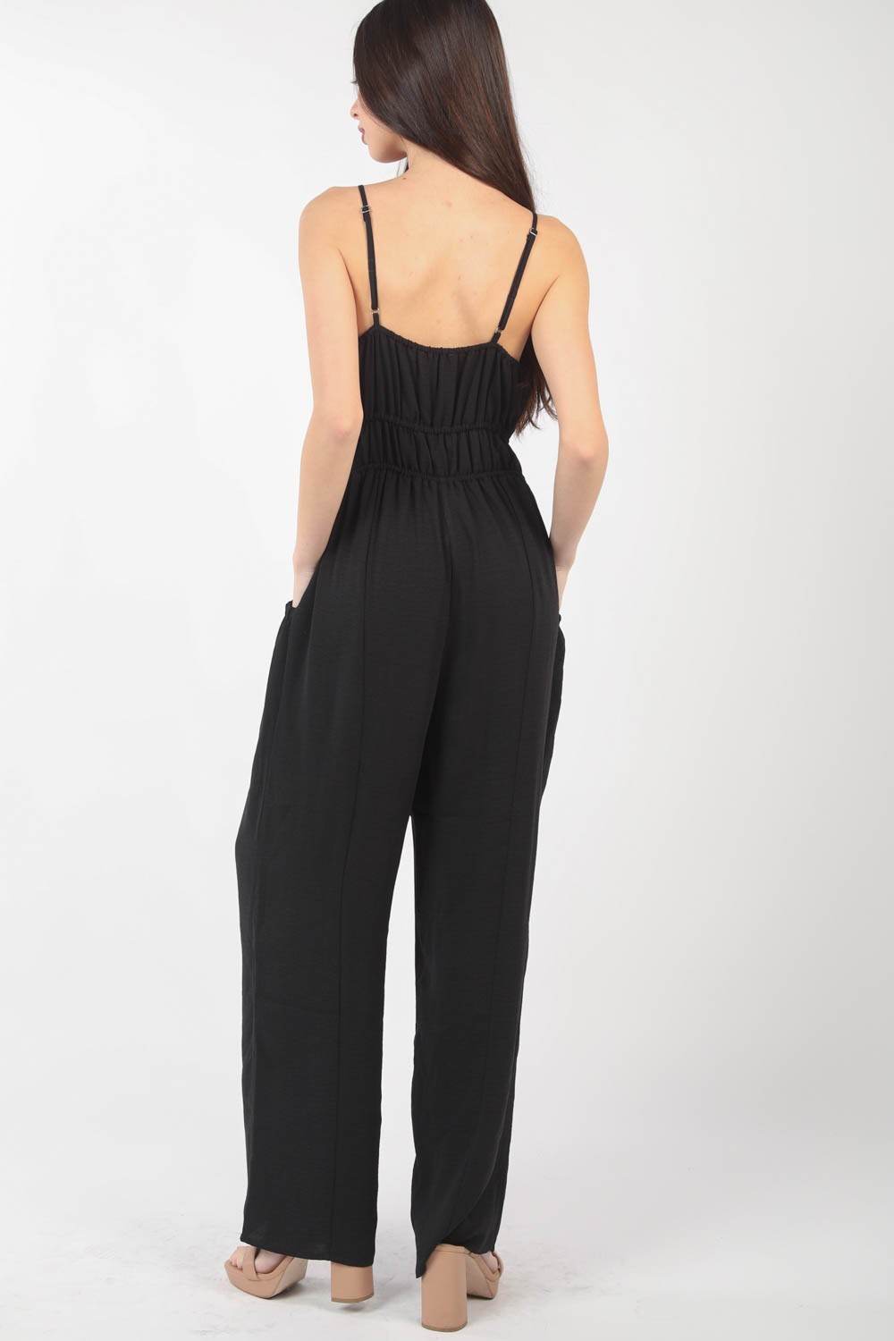 Pintuck Detail Woven Sleeveless Jumpsuit