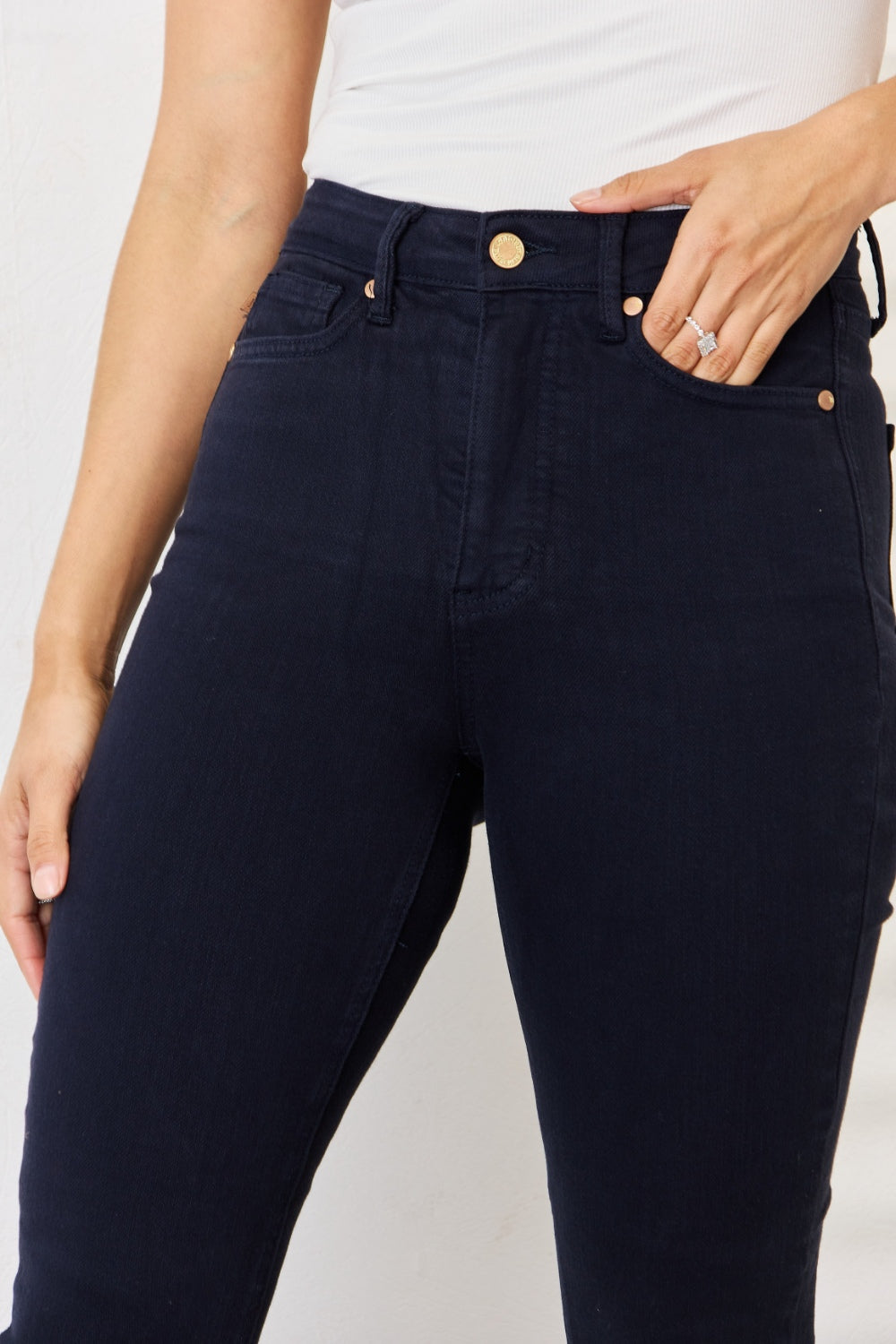 Blue Garment Dyed Tummy Control Skinny Jeans