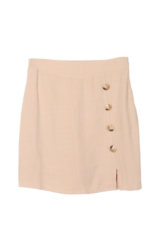 Linen Crop Top with Button Down Detail Skirt Set