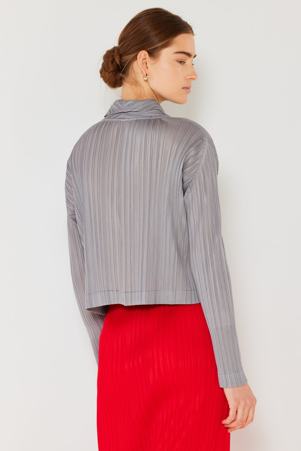 Marina West  Pleated Cropped Button Up Shirt