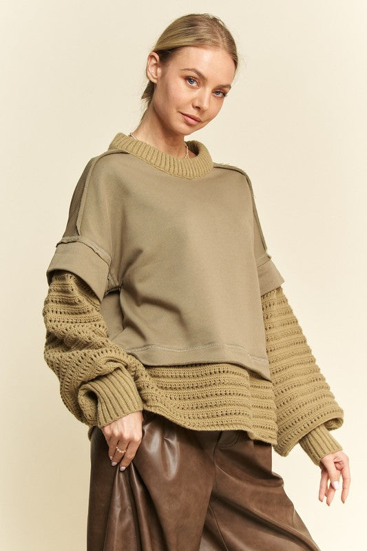 Faux Layered Round Neck Sweater