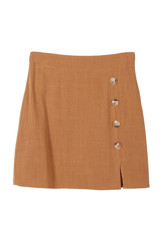 Linen Crop Top with Button Down Detail Skirt Set