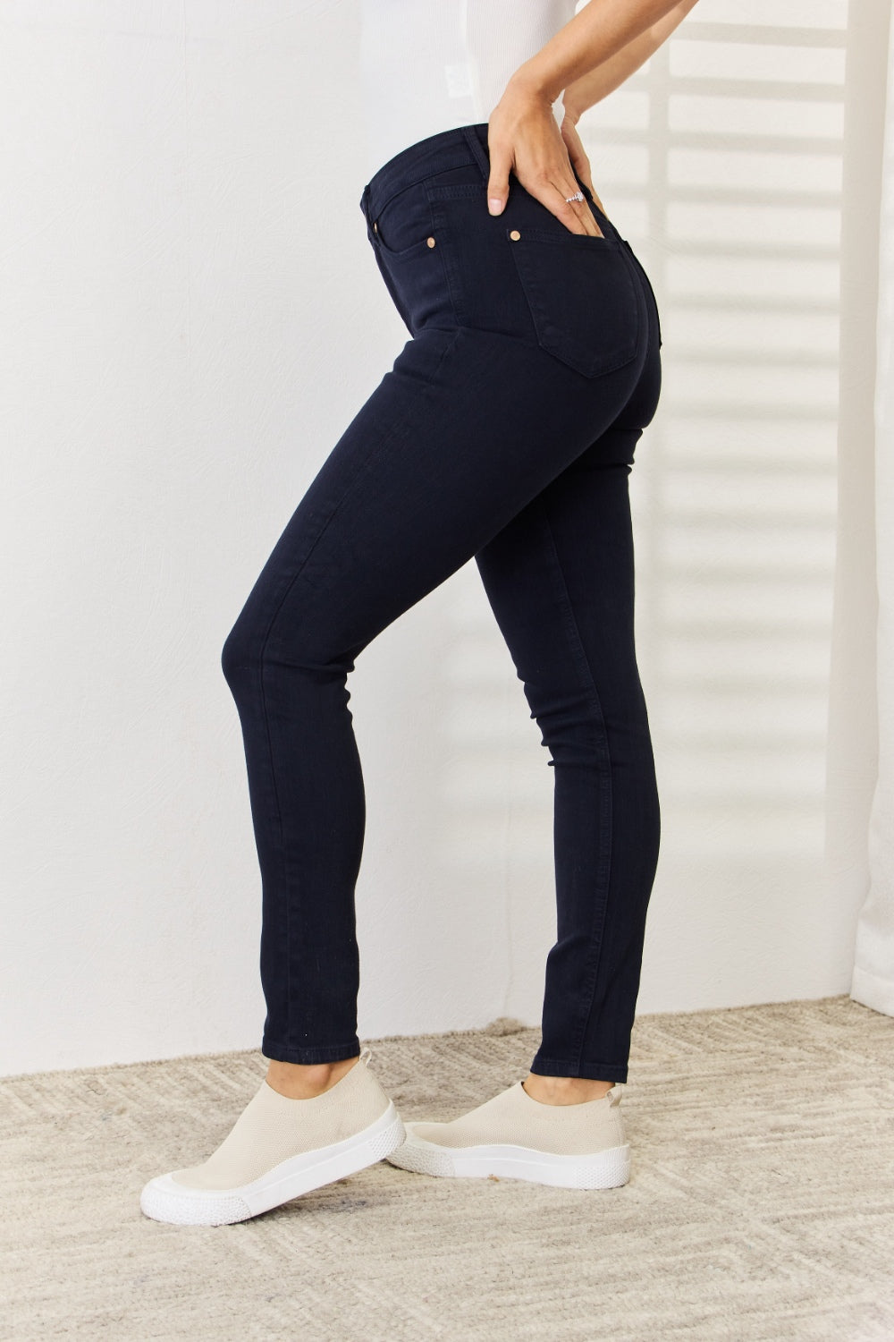 Blue Garment Dyed Tummy Control Skinny Jeans