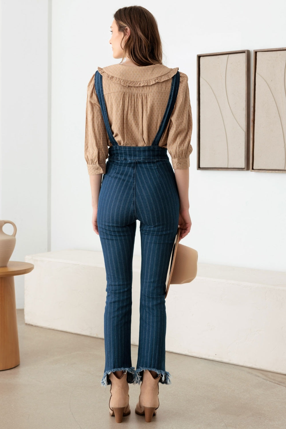 Striped Stretched Suspender Denim Overalls